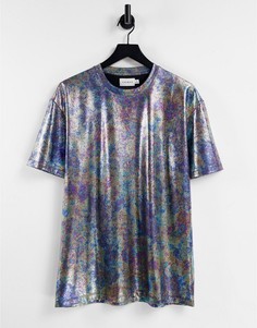 Oversized-футболка со сплошным принтом с эффектом металлик Topman-Серебряный