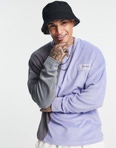 Oversized-футболка с длинными рукавами из махровой ткани в стиле колор блок с вышивкой на груди ASOS DESIGN-Разноцветный