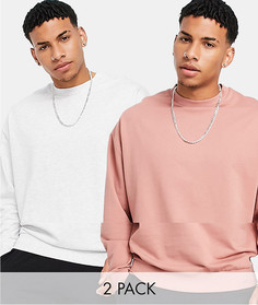 Комплект из 2 свитшотов розового и бежевого цветов в стиле oversized ASOS DESIGN-Розовый цвет