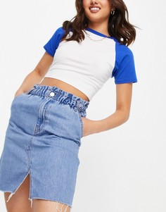 Средне выбеленная джинсовая мини-юбка из смесового органического хлопка Monki Annie-Голубой