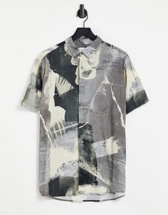 Серая рубашка с принтом Topman-Серый