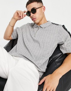 Серая oversized-футболка поло в вертикальную полоску Topman-Серый