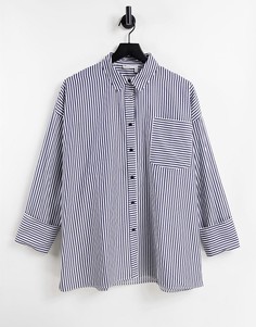 Хлопковая oversized-рубашка в синюю и белую полоску с длинными рукавами в винтажном стиле ASOS DESIGN-Multi