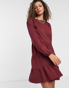 Свободное ярусное платье мини бордового цвета с длинными рукавами ASOS DESIGN-Красный