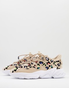Бежевые кроссовки с разноцветным леопардовым принтом adidas Originals Ozweego Plus-Светло-бежевый цвет