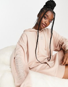 Бежевое велюровое платье-худи с логотипом со стразами в стиле 2000-х adidas Originals Luxe-Коричневый цвет