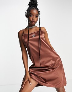 Коричневое атласное платье с логотипом со стразами в стиле 2000-х adidas Originals Luxe-Коричневый цвет