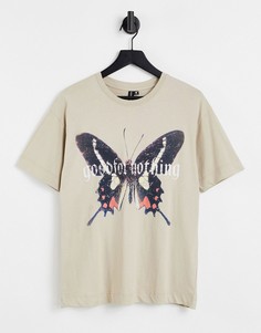 Серо-коричневая oversized-футболка с принтом бабочки Good For Nothing-Светло-бежевый цвет