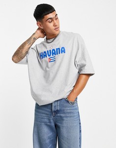 Cерая меланжевая футболка в стиле оversized с принтом "Havana" ASOS DESIGN-Серый