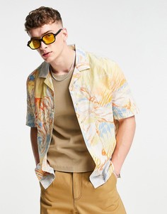 Рубашка в стиле oversized песочного цвета с принтом Bershka-Светло-бежевый цвет