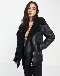 Черная куртка авиатор на подкладке из искусственного меха New Look-Черный цвет