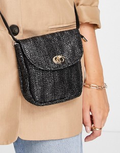 Черная сумка через плечо из материала под соломку с металлической застежкой Truffle Collection-Белый