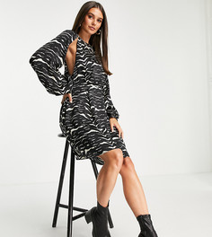 Атласное платье мини с разрезами и зебровым принтом Topshop Tall-Разноцветный