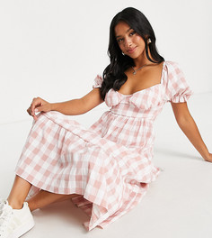 Розовое шифоновое платье миди в мелкую клетку Miss Selfridge Petite-Розовый цвет
