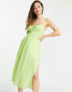 Присборенное платье миди лаймового цвета Topshop-Multi