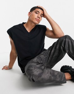 Черный выбеленный oversized-жилет из плотной ткани с подплечниками ASOS DESIGN-Черный цвет