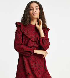 Свободное платье мини с оборкой на груди и звериным принтом Miss Selfridge Petite-Разноцветный
