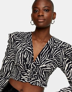 Блузка со сборками и зебровым принтом Topshop-Многоцветный