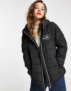 Черная стеганая куртка с капюшоном и логотипом спереди Love Moschino-Черный цвет