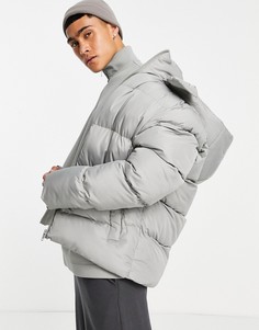 Серый пуховик из переработанных материалов со съемным капюшоном ASOS DESIGN Recycled
