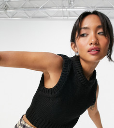 Черная укороченная вязаная майка с круглым вырезом Topshop Petite-Черный