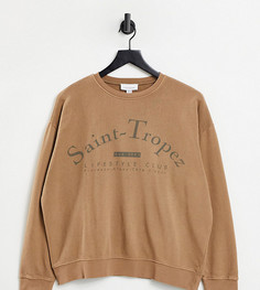 Коричневый свитшот с надписью "Saint-Tropez" Topshop Petite-Розовый цвет