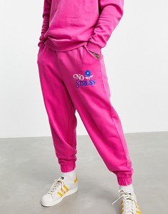 Розовые oversized-джоггеры с эффектом кислотной стирки и текстовым принтом (от комплекта) ASOS DESIGN-Розовый цвет