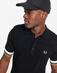 Черная трикотажная футболка-поло с полосками на рукавах Fred Perry-Черный цвет