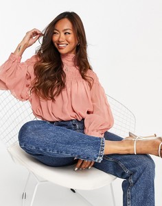 Розовый топ с высоким присборенным воротником ASOS DESIGN-Оранжевый цвет