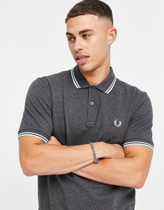 Футболка поло серого/светло-голубого цвета с двойной окантовкой Fred Perry-Серый