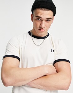 Светло-бежевая футболка с темно-синей окантовкой Fred Perry-Белый