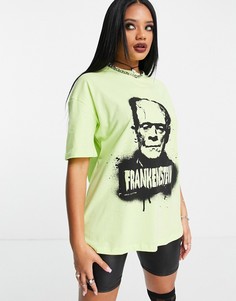 Ярко-желтая футболка в стиле oversized с принтом "Frankenstein" ASOS DESIGN Halloween-Желтый