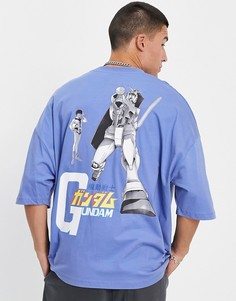Голубая oversized-футболка с принтом "Gundam" ASOS DESIGN-Голубой