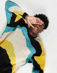 Черный вязаный джемпер с масляным узором ASOS DESIGN-Разноцветный