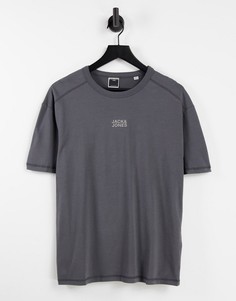 Футболка в стиле oversized выбеленного черного цвета с логотипом по центру Jack & Jones Core-Черный цвет