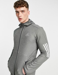 Серый худи на сквозной молнии с 3 полосками adidas Training