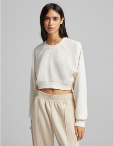 Белый укороченный свитшот Bershka