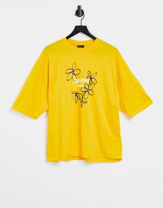 Желтая oversized-футболка из органического хлопка с цветочным принтом ASOS DESIGN-Оранжевый цвет