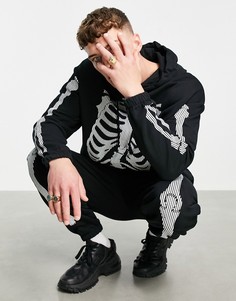 Oversized-худи черного цвета с принтом скелета в стиле Хэллоуин от комплекта ASOS DESIGN-Черный цвет
