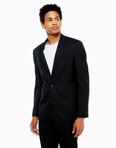 Черный однобортный пиджак узкого кроя Topman