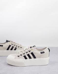 Белые кроссовки с черной деталью на платформе adidas Originals Nizza-Белый