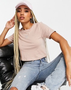 Бежевая укороченная футболка с логотипом со стразами по центру в стиле 2000-х adidas Originals Luxe-Коричневый цвет