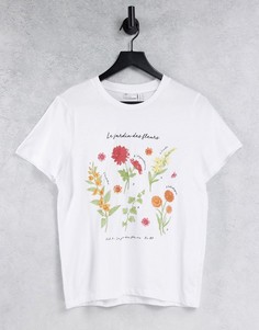 Белая свободная футболка с растительным принтом ASOS DESIGN-Белый