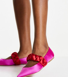 Балетки в стиле Мэри Джейн розового цвета с красным атласным плетеным ремешком и острым носком для широкой стопы ASOS DESIGN Liberty-Розовый цвет