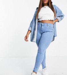 Зауженные джинсы с завышенной талией синего выбеленного оттенка Levis Plus 721-Голубой