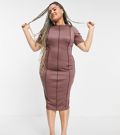Платье миди с рельефными наружными швами ASOS DESIGN Curve-Коричневый цвет