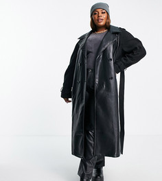 Черное пальто со вставками из искусственной кожи ASOS DESIGN Curve-Коричневый цвет