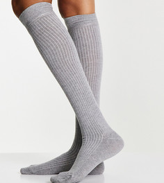 Серые меланжевые носки до колена в мелкий рубчик ASOS DESIGN-Серый