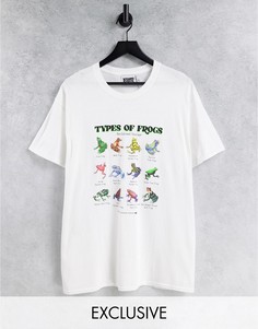 Oversized-футболка в стиле унисекс с принтом лягушек Reclaimed Vintage Inspired-Белый