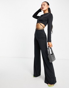 Атласные широкие брюки черного цвета в стиле 00-х ASOS DESIGN-Черный цвет